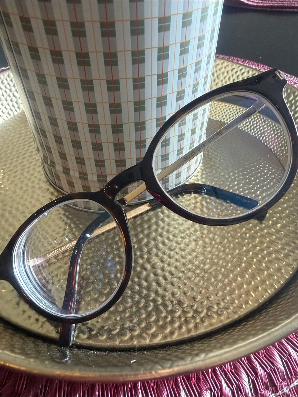 Saint Laurent Men’s Tortoiseshell Round Glasses - Dark Brown